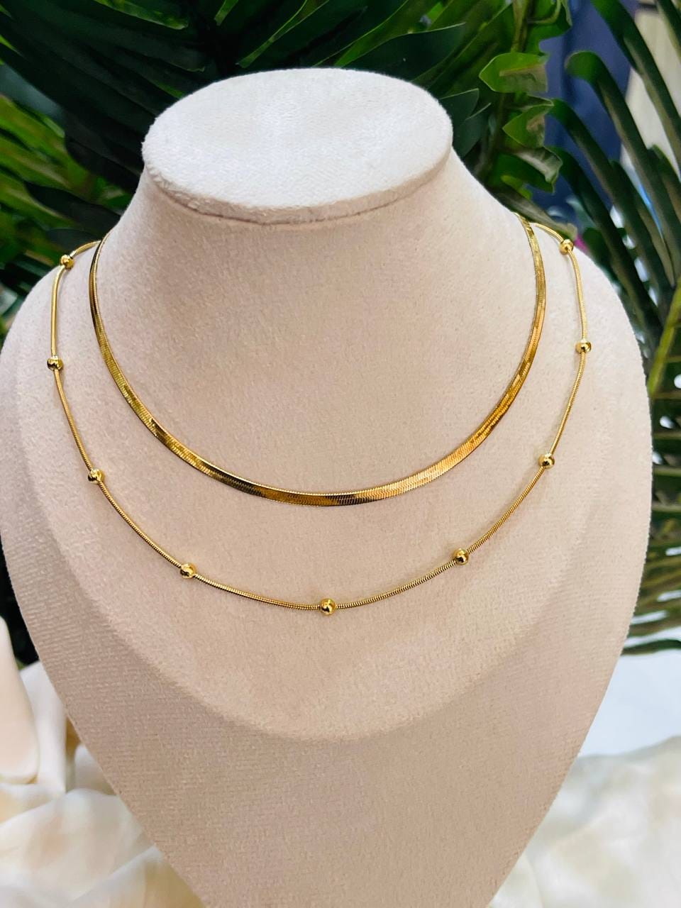 Sleek Layered Herringbone & Beaded Chain Necklace