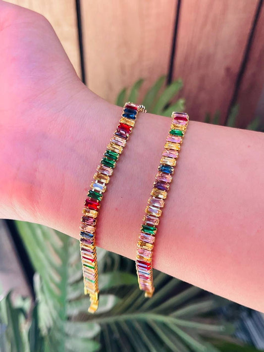 Luxe Baguette-Cut Tennis Bracelet | White, Rose & Multi-Color