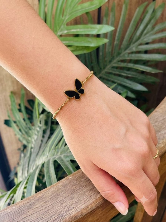 Elegant Black Butterfly Adjustable Slider Bracelet