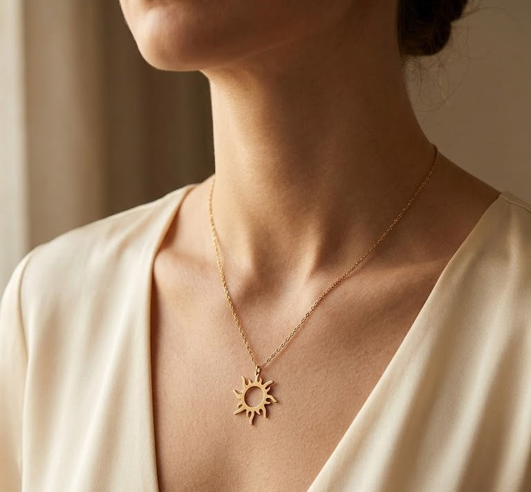 Elegant Gold Sun Pendant Necklace Close-Up