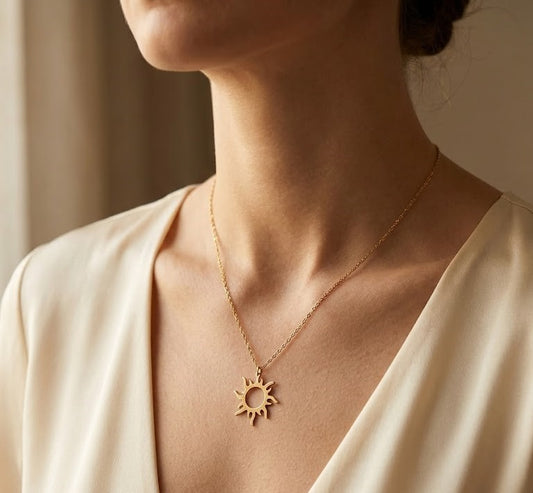 Elegant Gold Sun Pendant Necklace Close-Up